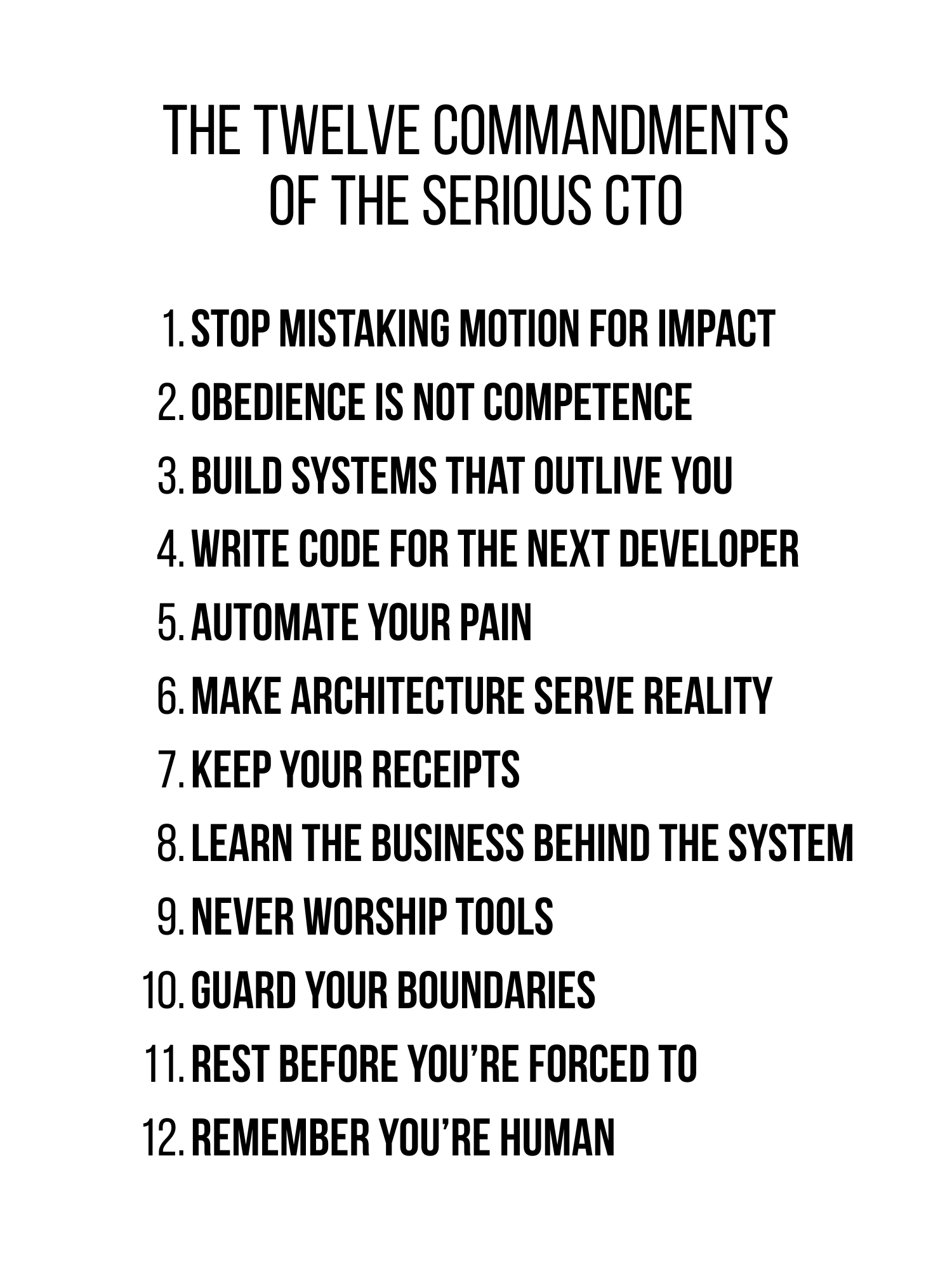 The twelve commandments of The Serious CTO